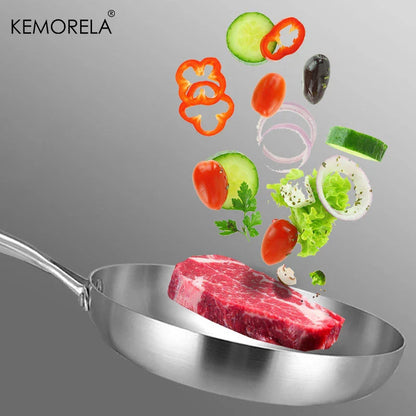 24CM Professional Grade Frying Pan - 304 Stainless Steel, 2MM Thick 5-Ply Steel Skillet & Cooking Pot
