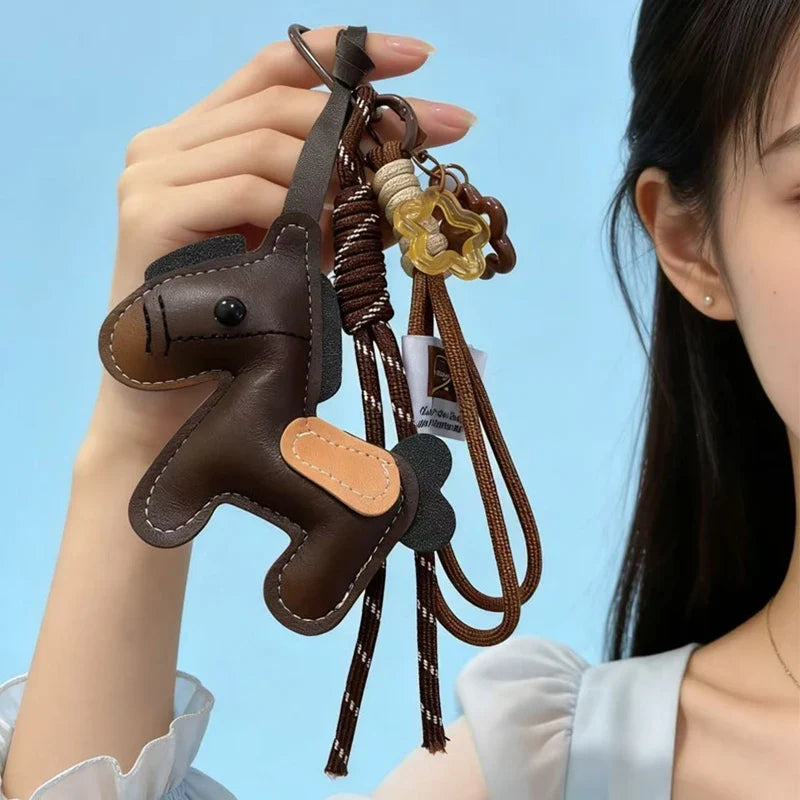 Pony Leather Keychain - Personalized Backpack Charm Car Key Holder Bag Pendant Purse Strap Decoration Gift