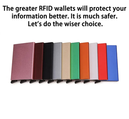 RFID Credit Card Holder Metal Slim Wallet for Men & Women, Pop-Up Minimalist Small Black Purse, Mini Wallet