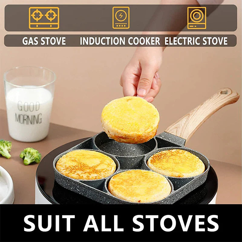 LMETJMA 4-Cups Nonstick Egg Frying Pan - Pancake Cookware Suitable for Gas Stove and Induction Cooker JT87