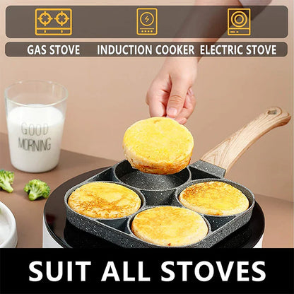 LMETJMA 4-Cups Nonstick Egg Frying Pan - Pancake Cookware Suitable for Gas Stove and Induction Cooker JT87
