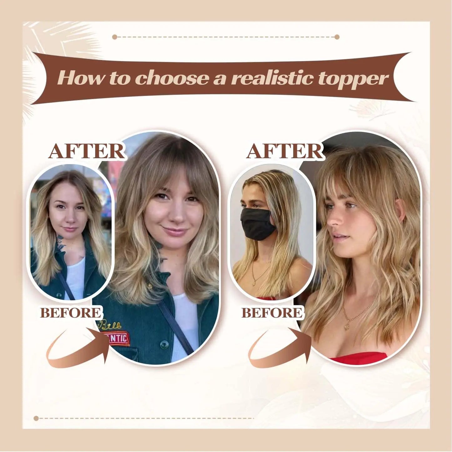 Straight Ombre Brown Remy Human Hair Topper – 100% Silk Base Clip-in Wig with Bangs, Hair Extension for Women