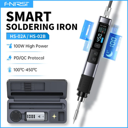 FNIRSI HS-02 Adjustable Temperature Soldering Iron – 20V 100–450℃ 100W Portable Welding & Repair Rework Station Tool