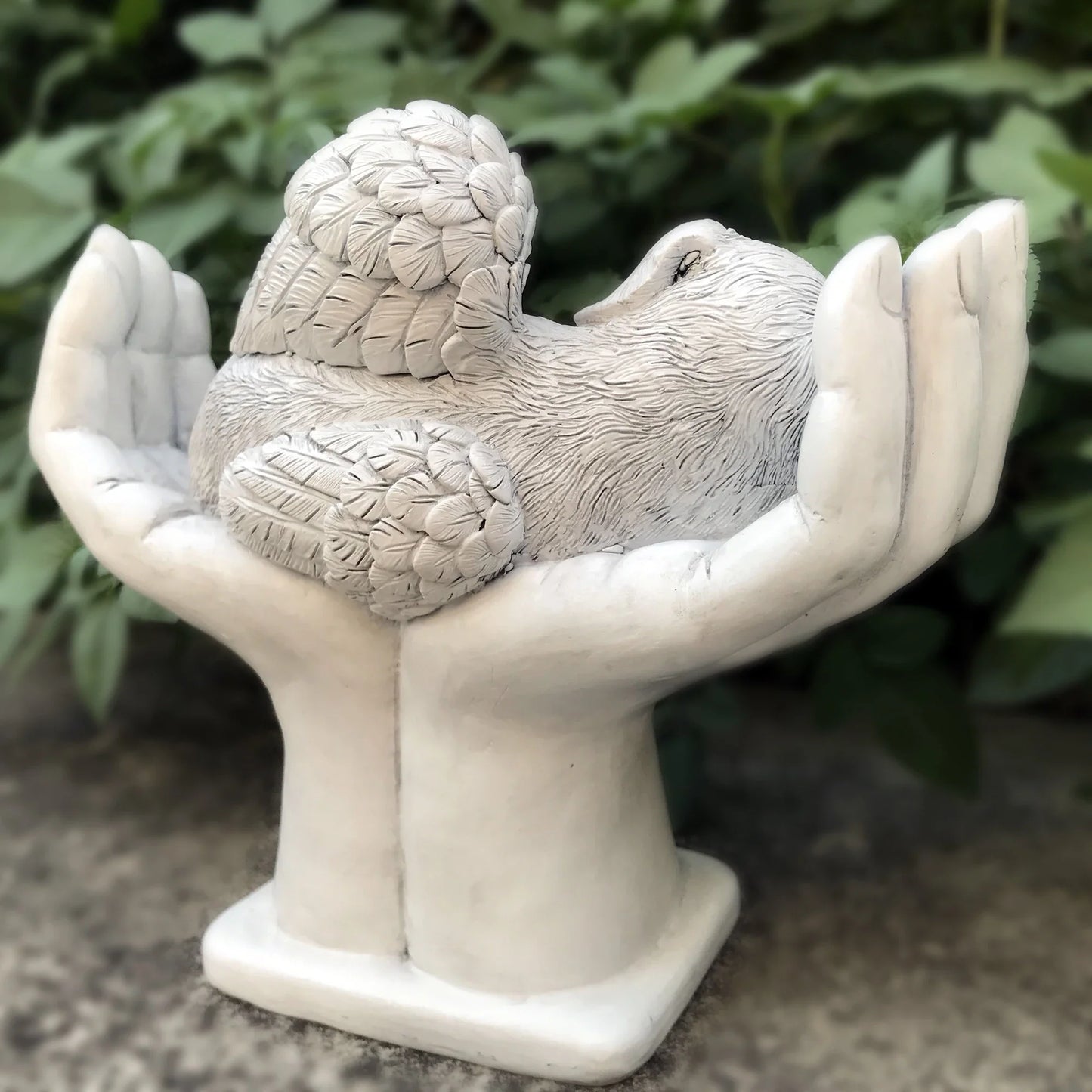 Personalized Dog Memorial Grave Marker – Angel Statue Stone with "In God's Hands" for Pet Headstone & Garden Tribute