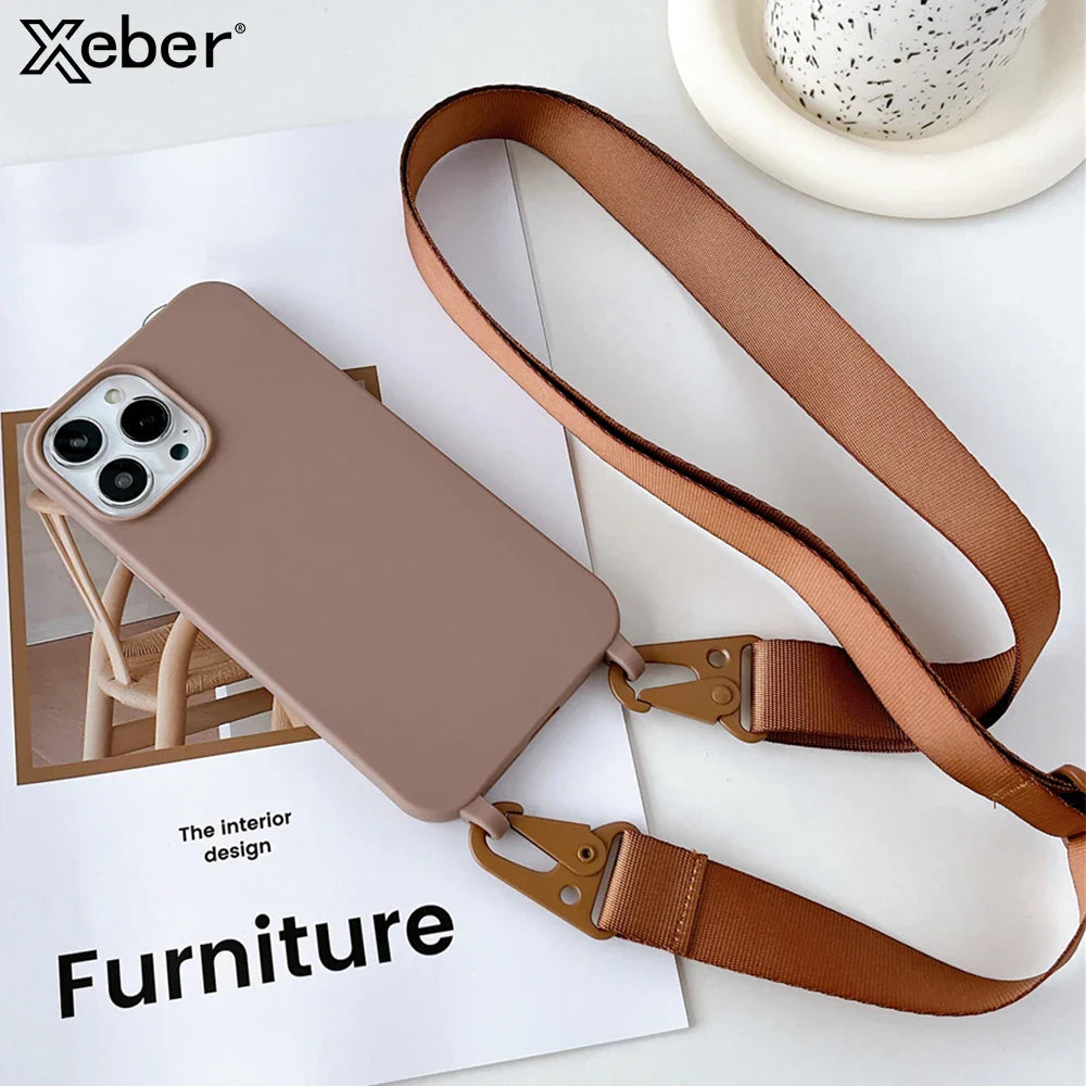 Crossbody Lanyard Silicone Soft Case for iPhone – Shockproof Necklace Strap Cover for iPhone 7–15 Pro Max, XR, XS, X, 11–14