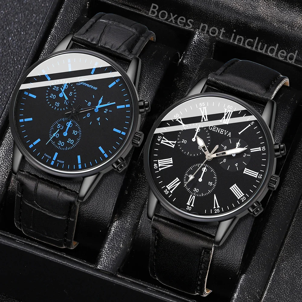 2PCS Set Couple Fashion Leather Watches – Simple Dial Quartz Wristwatches for Ladies & Men, Casual Dress Clocks