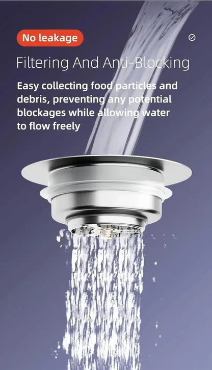 3-in-1 Stainless Steel Kitchen Sink Strainer - Pop-Up Drain Stopper with Anti-Clogging Basket & Odor Filter