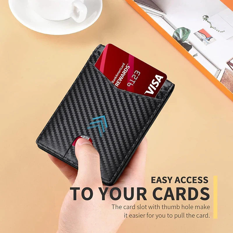 Men's Ultra-Thin RFID Leather Wallet – Carbon Fiber Design with ID Window & Multi Card Slots