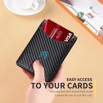 Men's Ultra-Thin RFID Leather Wallet – Carbon Fiber Design with ID Window & Multi Card Slots