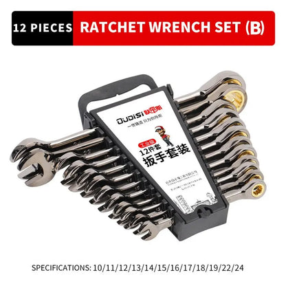 12pcs/6pcs Dual-Use Ratchet Wrench Set — 72-Tooth Quick Ratchet Heads with 180° Rotation Hardware Tools