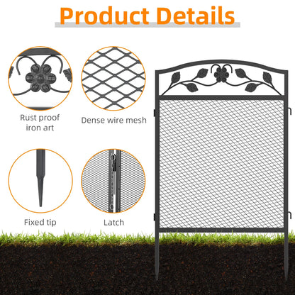 5Pcs Metal Garden Fence Panels - Decorative Iron Lawn Border and Animal Barrier for Outdoor Landscaping