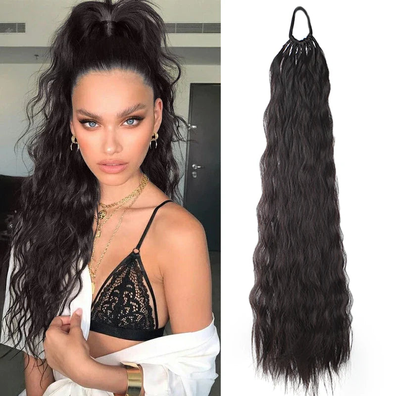 24 Inch Synthetic Long Curly Ponytail Extension – Wavy Elastic Hair Tie Hairpiece for Women Daily & Party Styling Accessories
