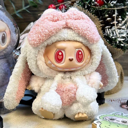 17cm Mini Plush Doll Clothes – Outfit Accessories for Kpop EXO Labubu Idol V1/V2, Cartoon Bear Hat & Bow Clothing Gift