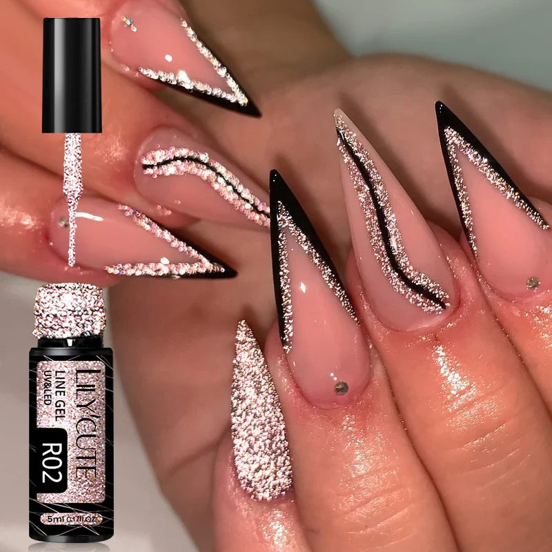 LILYCUTE 5ml Silver Metallic Liner Gel Polish – Super Bright UV Nail Art Stripe & Drawing Paint Varnish, Mirror Effect Graffiti Gel