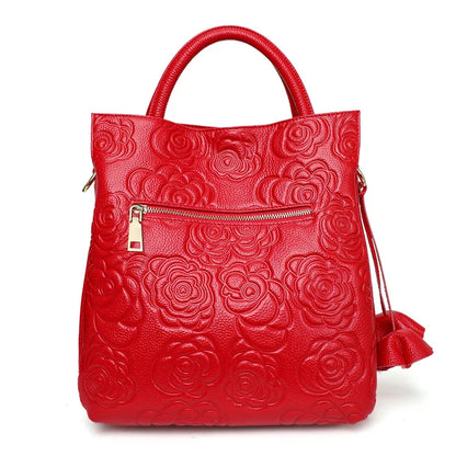 Classic Embossed Women’s Leather Bag — Large Capacity Top Cowhide Crossbody Purse