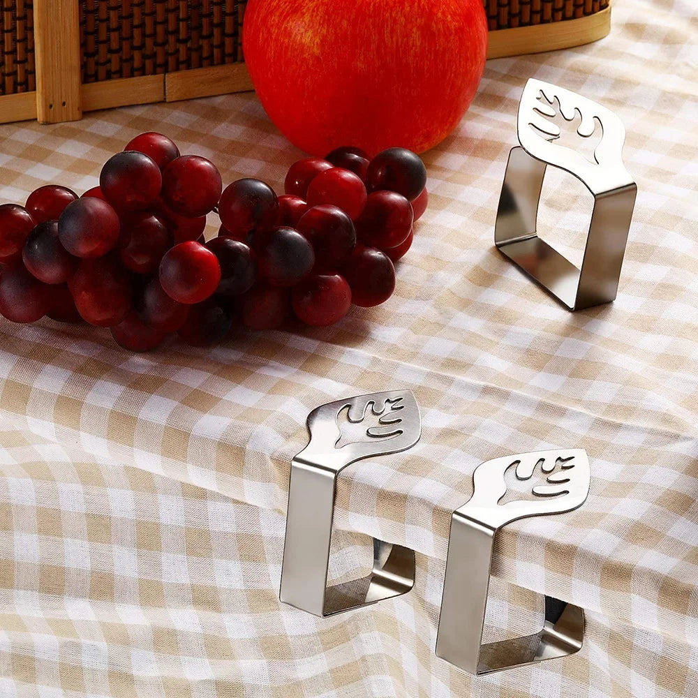 Set of 4 Stainless Steel Decorative Leaf Tablecloth Clips - Perfect for Picnics, BBQs, Weddings, and More!