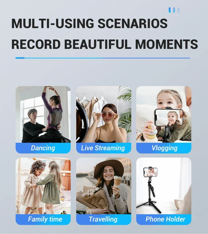 3-Axis Anti-Shake Selfie Stick with Bluetooth Remote – Retractable 1.7m Mobile Phone Holder with Flash & Live Stand