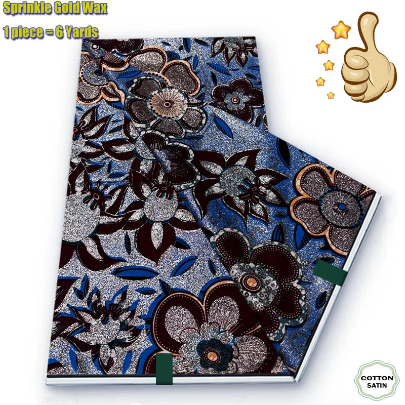 African Grand Golden Wax Fabric - Glitter Gold Ankara Pagne Batik Print Soft Cotton Fabric