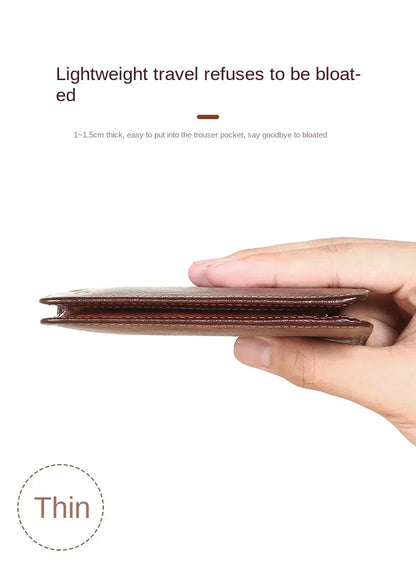 Genuine Leather Men’s Wallet – RFID Blocking Trifold, Vintage Thin ID & Credit Card Holder, Multi-Function Purse