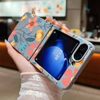 Floral Leather Texture Soft TPU Case for Samsung Galaxy Z Flip 6/5/4/3 5G – Stylish Folding Phone Cover