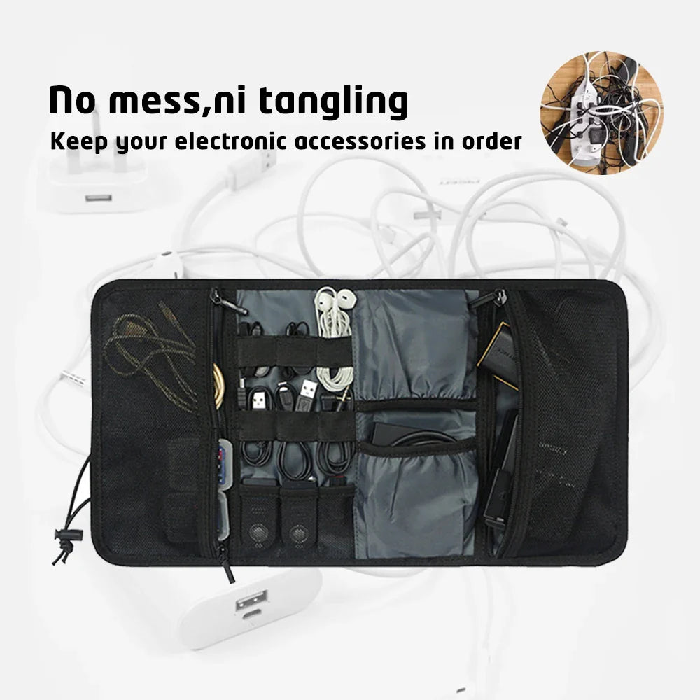 Tech Travel Essential: Electronic Organizer Cord Pouch - Roll-Up Case for USB Cables, Charger, and Phone Accessories