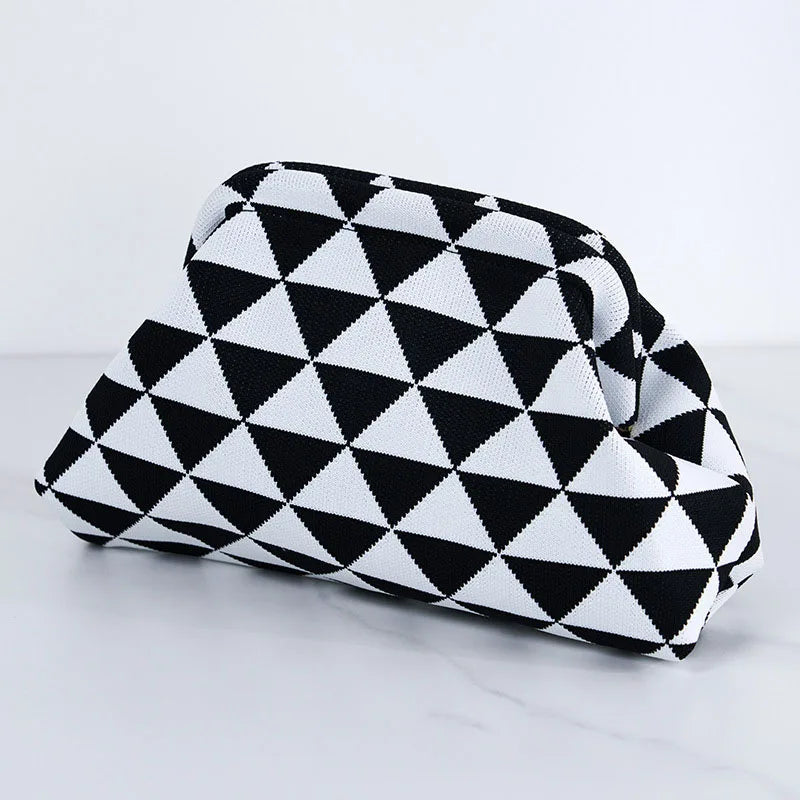 Women’s Summer Woven Crochet Clutch Bag – Ruched Cloud Dumpling Handbag, Colorblock Knit Beach Purse for Casual Use