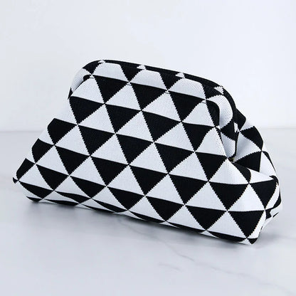 Women’s Summer Woven Crochet Clutch Bag – Ruched Cloud Dumpling Handbag, Colorblock Knit Beach Purse for Casual Use