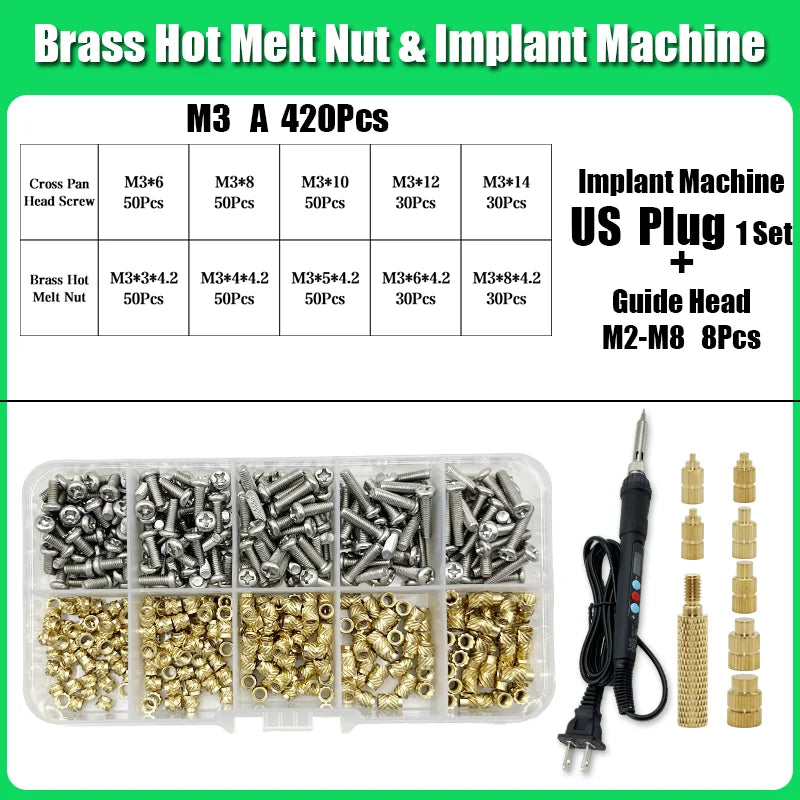 M2 M3 M4 Brass Insert Nuts for Bolt & Screw Implantation – Hot Melt Knurled Thread & Soldering Iron Tip for 3D Printer
