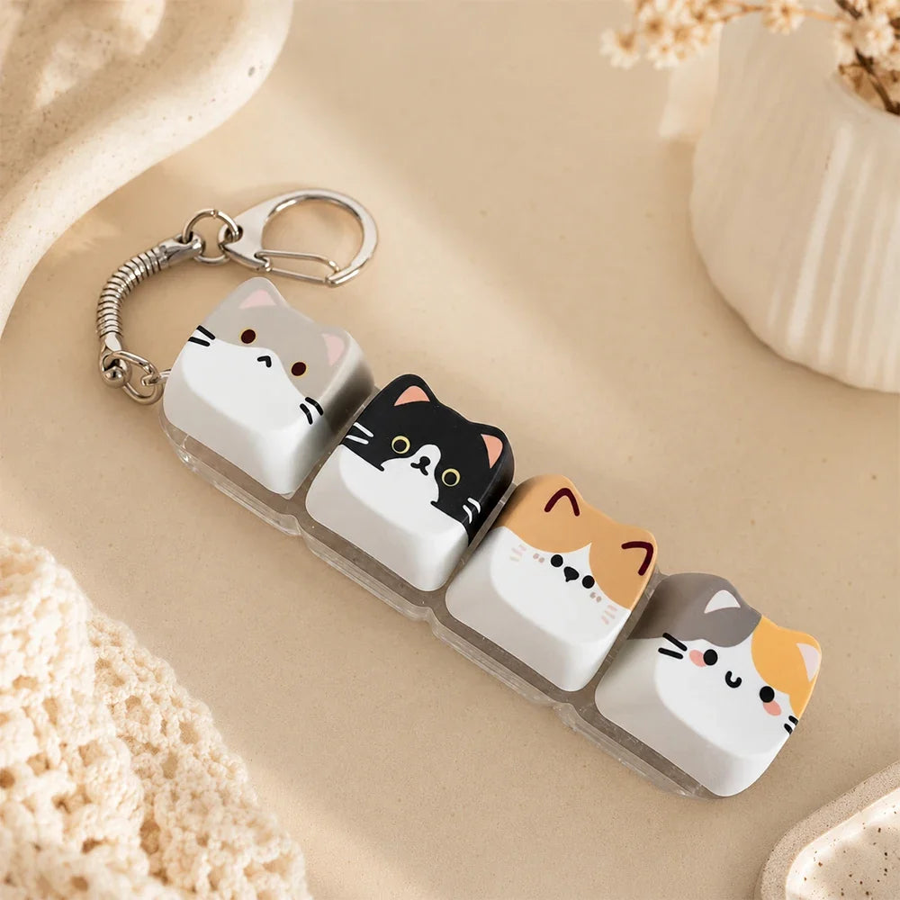 Cute Cat Relax Keycap Fidget Toy - Kawaii 4-Key Keyboard Keychain & Bag Charm Gift