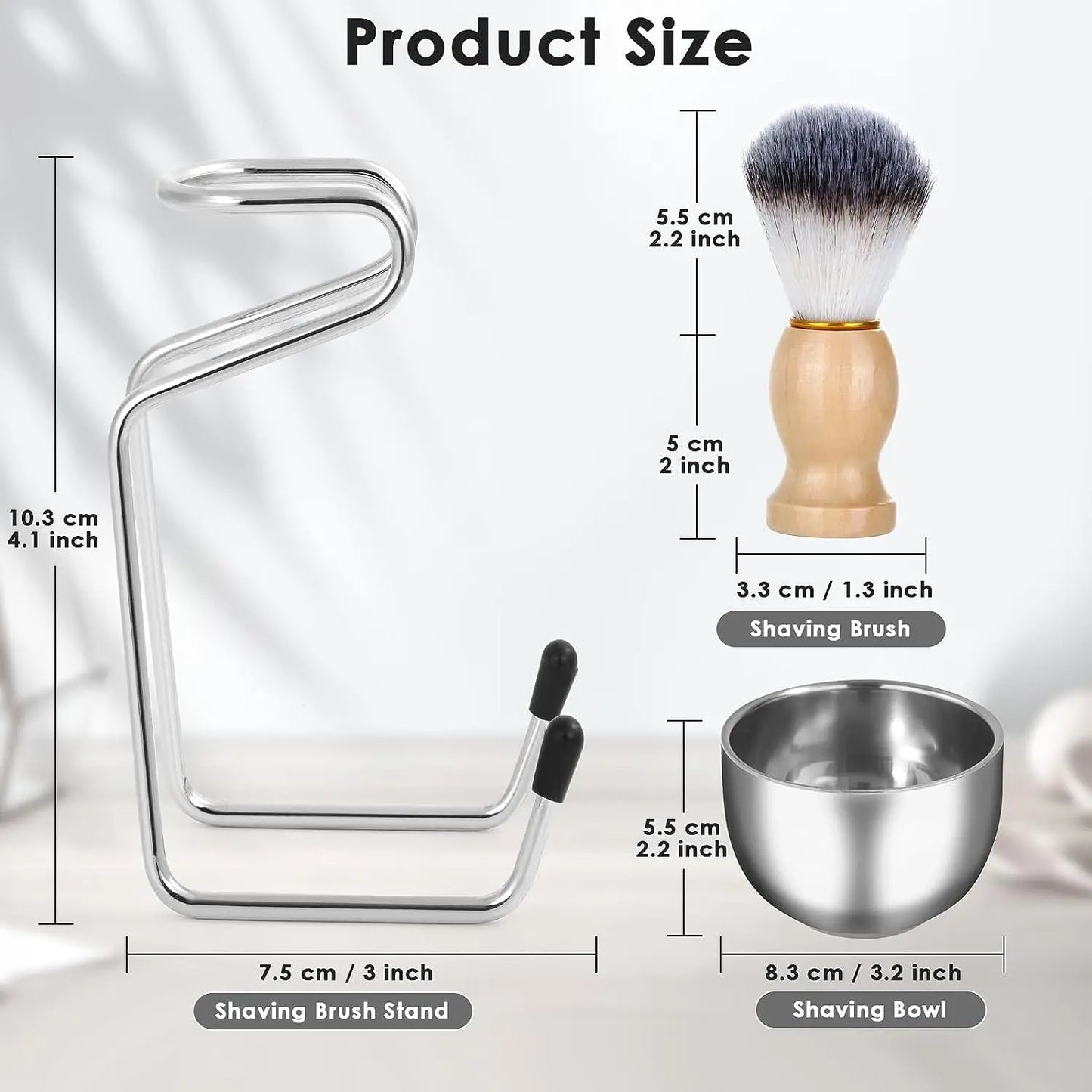 Men's Shaving Brush and Bowl Set - 3-in-1 Shaving Kit with Wood Handle Brush - Stainless Steel Shaving Bowl & Brush Stand