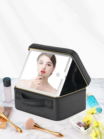 Smart LED Cosmetic Case with Mirror, Large Capacity Travel Makeup Bag for Women, Skincare & Beauty Organizer