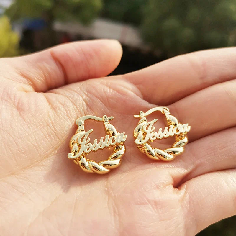 18mm Custom Name Earrings – Personalized Thick Twisted Hoop Earrings for Kids, Unique Gift Idea
