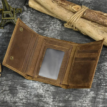 Men's Genuine Leather Short Wallet with Chain – Zipper Clutch, Trifold Purse, Card Holder & Coin Purse for Men