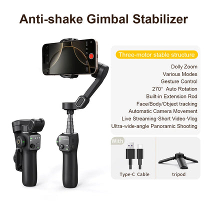 AOCHUAN Smart V8 3-Axis Handheld Gimbal – Phone Stabilizer with Extension Rod, Tripod & Face Tracking for iPhone, Android, TikTok & Vlog