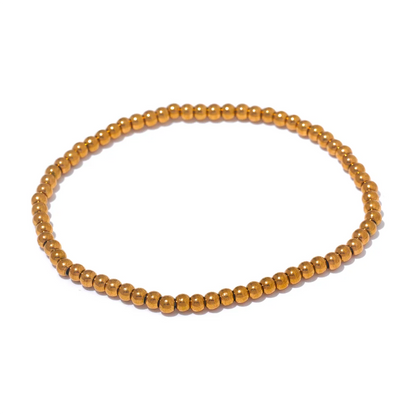 Yhpup Stainless Steel Beaded Elastic Bracelet – Waterproof Gold Tone Handmade Bangle, 3–6mm Unisex Daily Jewelry Wholesale Wristwear