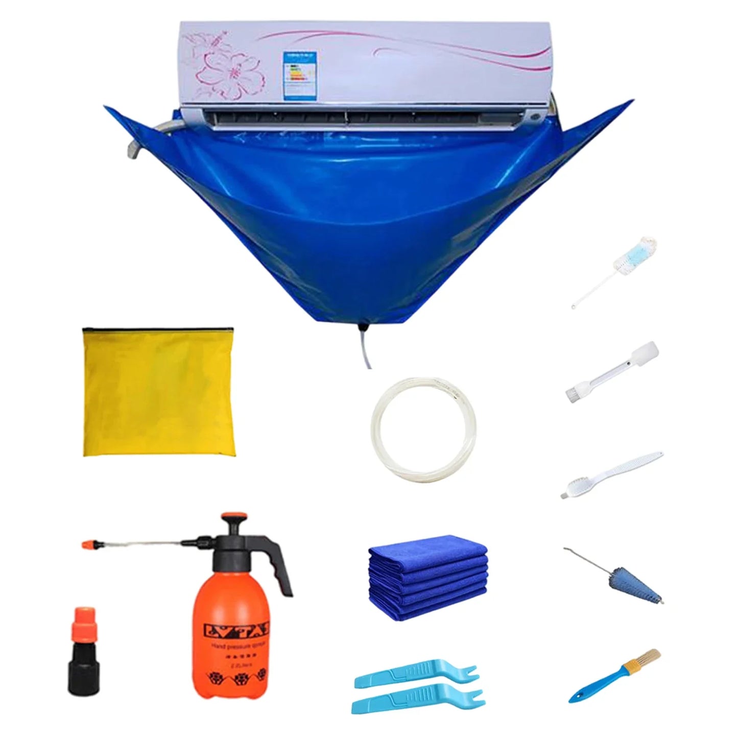 15-Piece Air Conditioner Cleaning Kit — Waterproof Dust Cover & Cleaning Tools, 118cm Protective Bag for AC Maintenance
