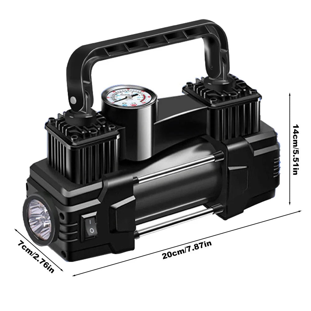 12V Dual Cylinder Air Compressor - 150PSI Heavy Duty Tire Inflator Pump with Pressure Gauge for Cars and Vehicles