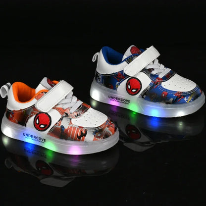 Disney LED Light Kids Shoes – Breathable Spiderman Sneakers for Boys & Girls, Cartoon Casual Sport Footwear