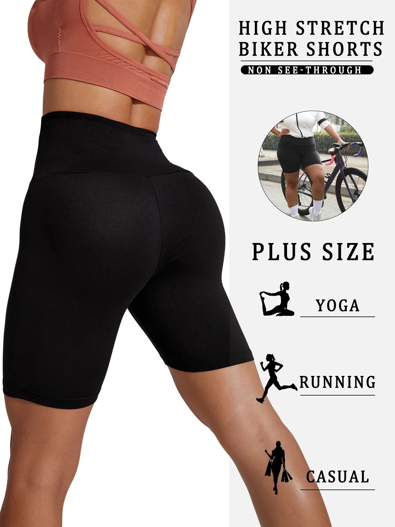 2-Pack Plus Size Women’s Biker Shorts - High-Waisted Soft Workout & Yoga Athletic Shorts