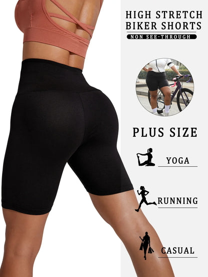 2-Pack Plus Size Women’s Biker Shorts - High-Waisted Soft Workout & Yoga Athletic Shorts