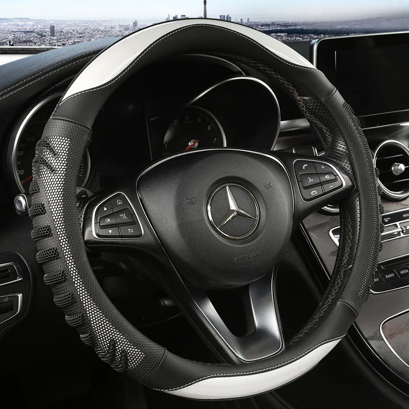 3D Honeycomb Leather Steering Wheel Cover – Durable Anti-Slip Universal Fit for 14.5-15 Inch Wheels