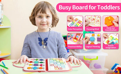 TUNJILOOL Montessori Busy Board – Early Educational Toy for Toddlers, Felt Cloth Story Book, 3D Shape & Color Match