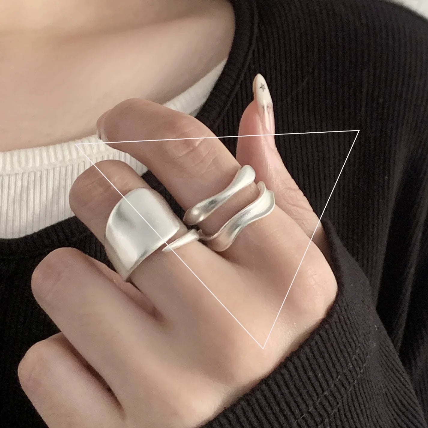 VENTFILLE 925 Sterling Silver Adjustable Ring – Vintage Hollow Line Punk Hip Hop Couple Jewelry