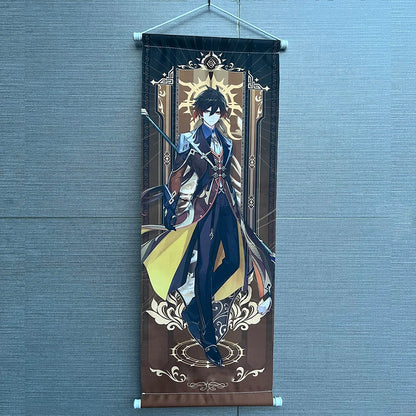 Hot Game Impact Scroll Canvas – Cartoon Heroes Wall Hanging Poster for Cosplay, Halloween, Xmas Decor & Gifts