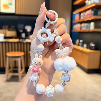 New Rabbit Hairball Beaded Mobile Phone Chain — Cute Cartoon Lanyard & Bag Pendant, Popular Gift Phone Charm for Girls