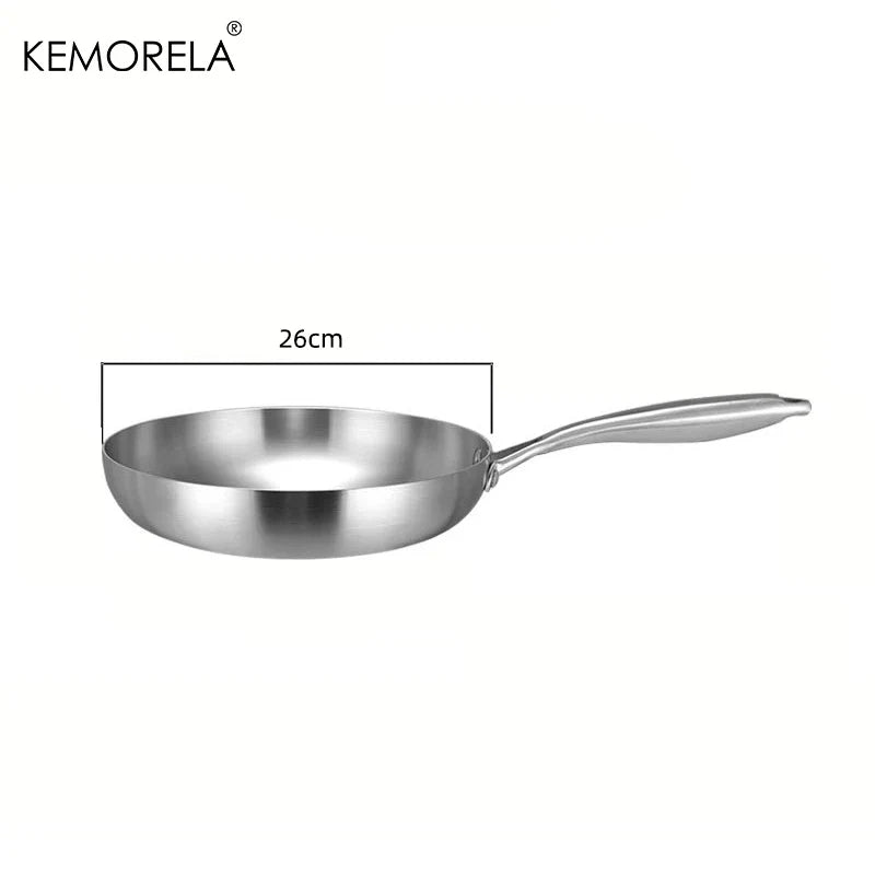 24CM Professional Grade Frying Pan - 304 Stainless Steel, 2MM Thick 5-Ply Steel Skillet & Cooking Pot