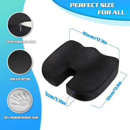 U-Shaped Memory Foam Coccyx Seat Cushion – Tailbone Pain Relief Pillow for Chair, Car & Office Use