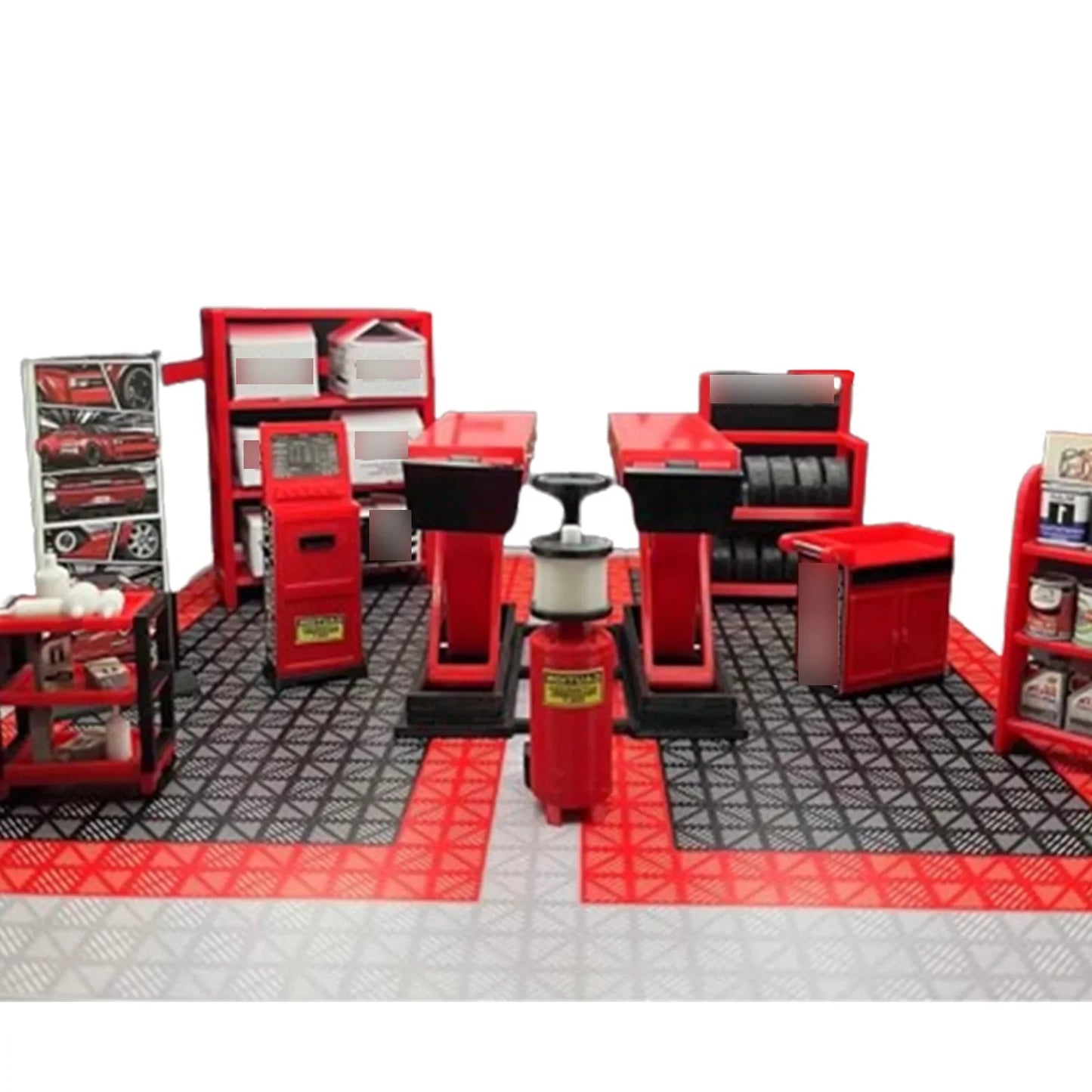 1:18 Car Model Repair Shop Diorama – 9-Piece Modification Parts Set for Collectors & Hobbyists with DIY Tools