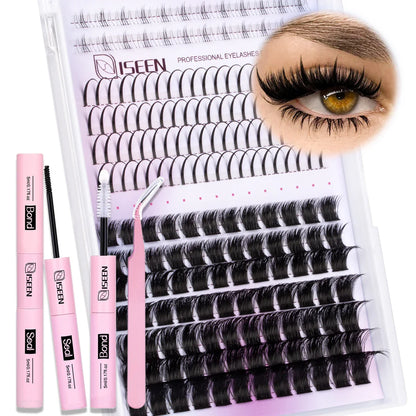 DIY Lash Clusters Kit – Wispy Natural C Curl Eyelash Extensions 8–16mm with Bond & Seal for Salon-Style Eyelash Makeup