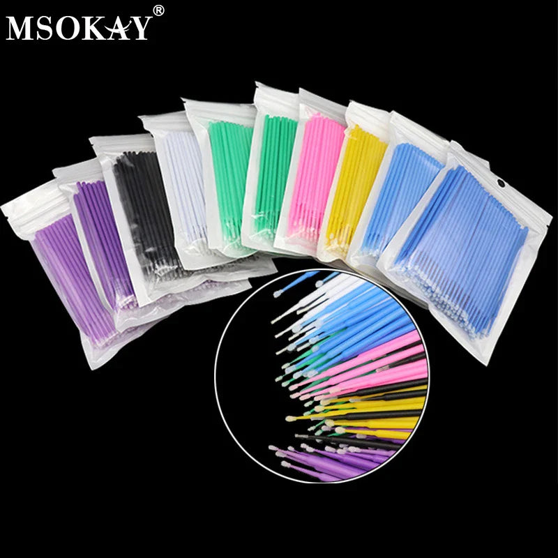 100pcs Eyelash Cleaning Brushes – Micro Cotton Swabs for Lash Extensions & Makeup Remover